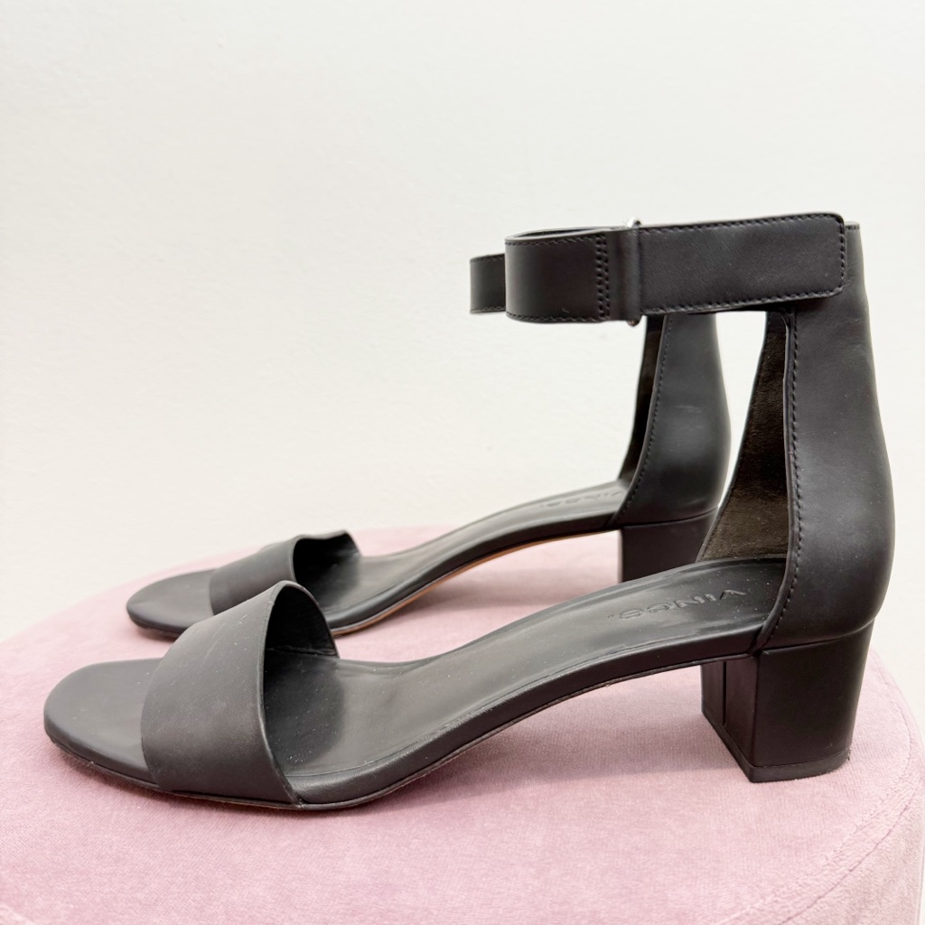 Vince Rita Black Leather Sandals Size 7.5 Block Heel